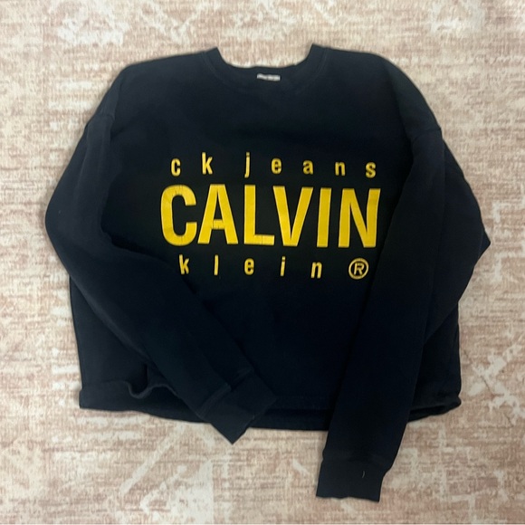 90’s Vintage Calvin Klein Cropped Sweatshirt size M Navy Blue - Picture 2 of 5